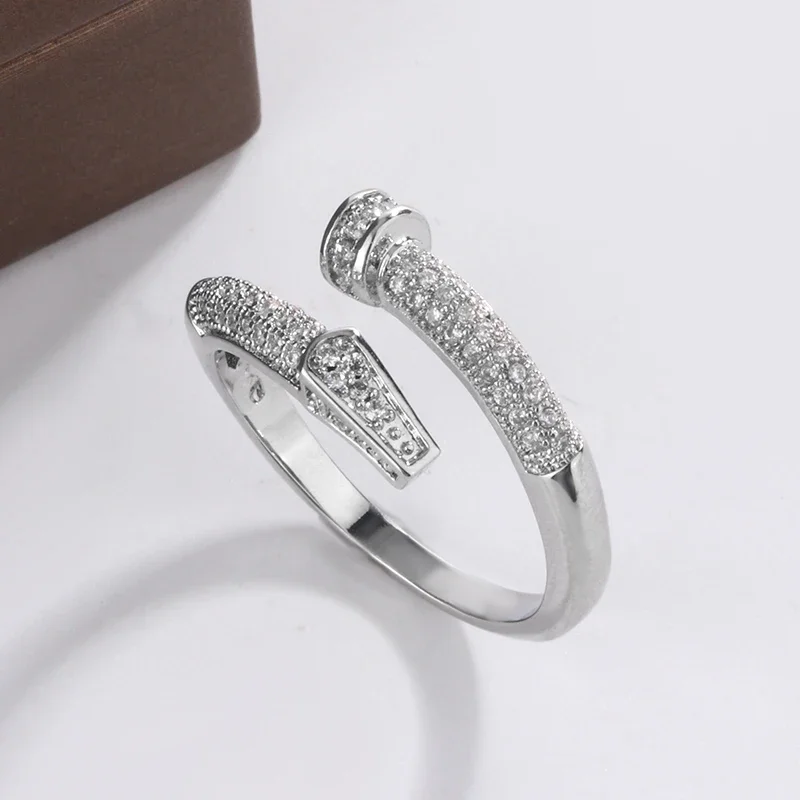 Classic Full Diamond Zircon Nail Ring ·925 Sterling Silver Light Luxury Jewelry for Women