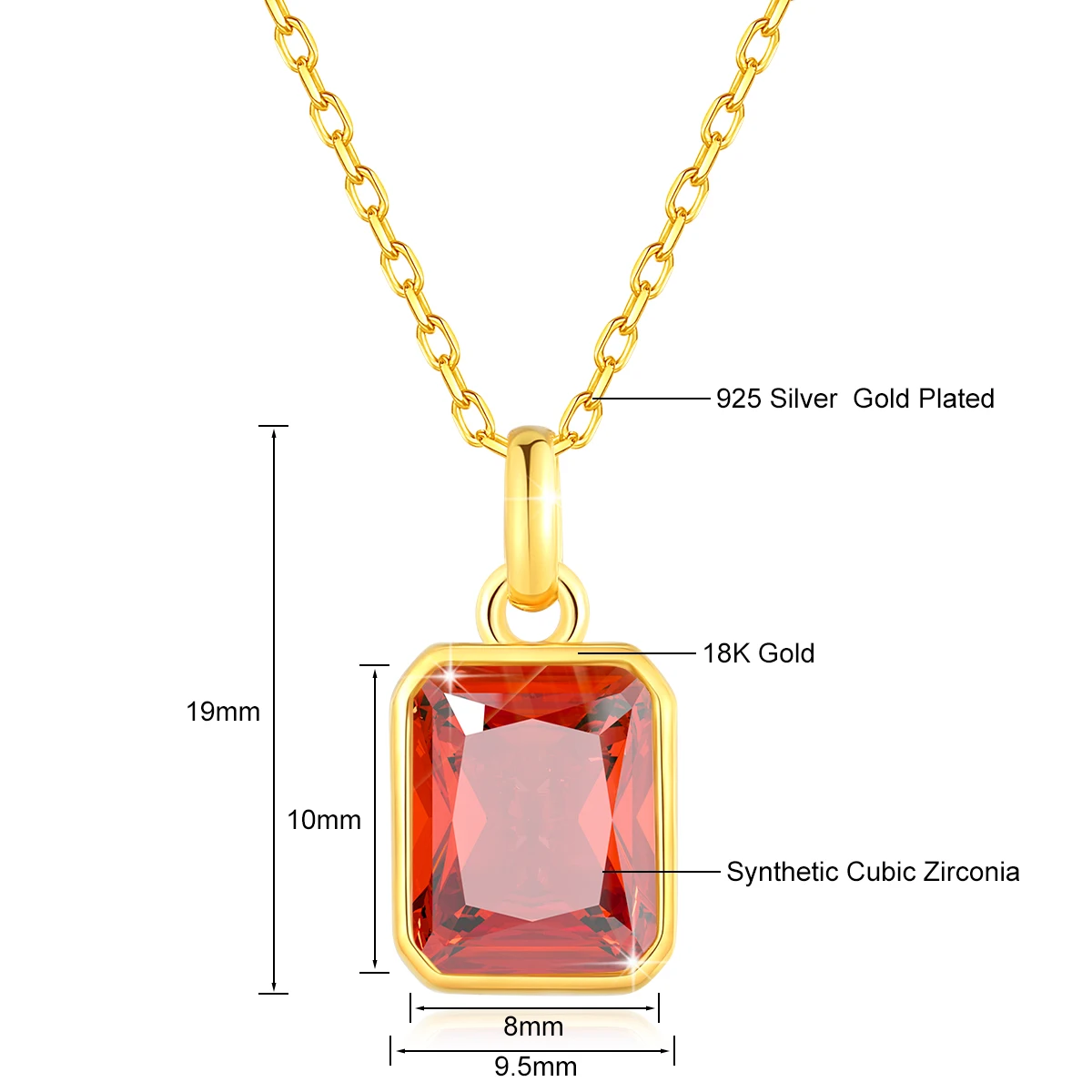 Szjinao 100% Real 18k Gold Necklace for Women ·8x10mm Yellow Stone Rectangle Pendant with Certificate (AU750)