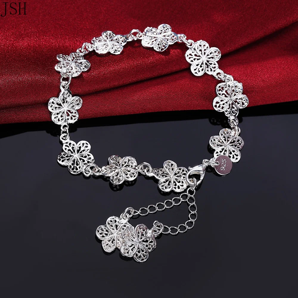 Hot Wedding 925 Sterling Silver Flower Bracelet for Women ·Classic High-Quality Fashion Jewelry, 20CM