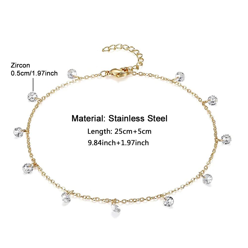 MinaMaMa Multilayer Stainless Steel Tassel Anklet with Zircon & Crystal ·Women's Yoga & Beach Leg Bracelet