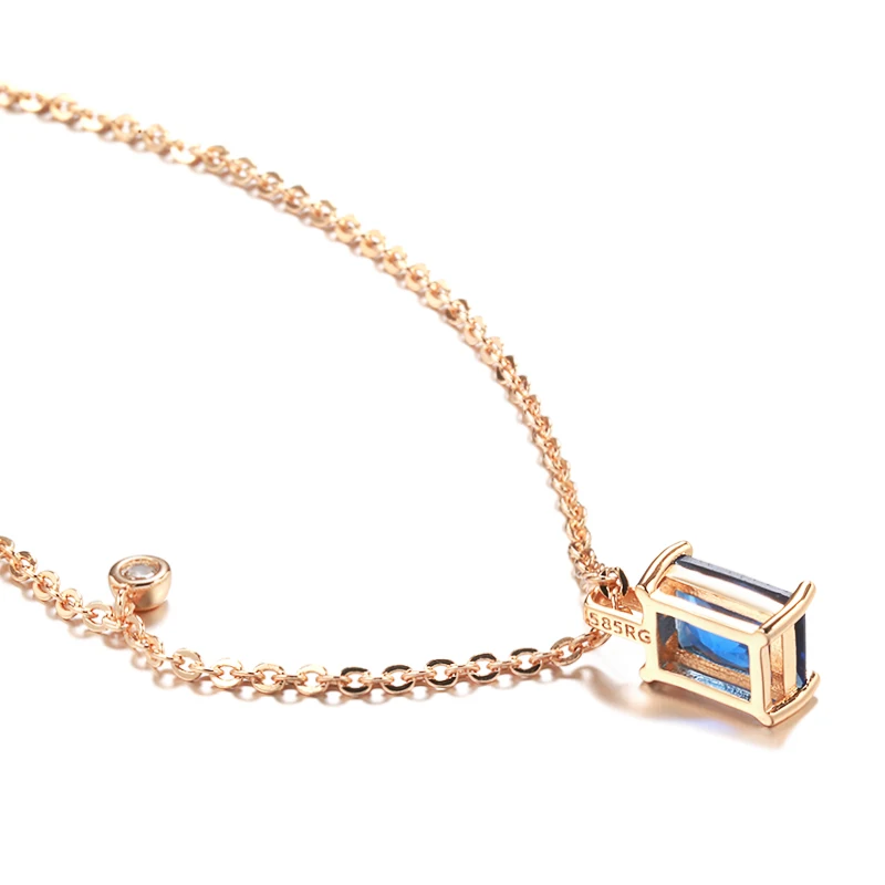 Kinel Hot Square Blue Stone Pendant Necklace for Women ·Trendy 585 Rose Gold Color with Natural Zircon