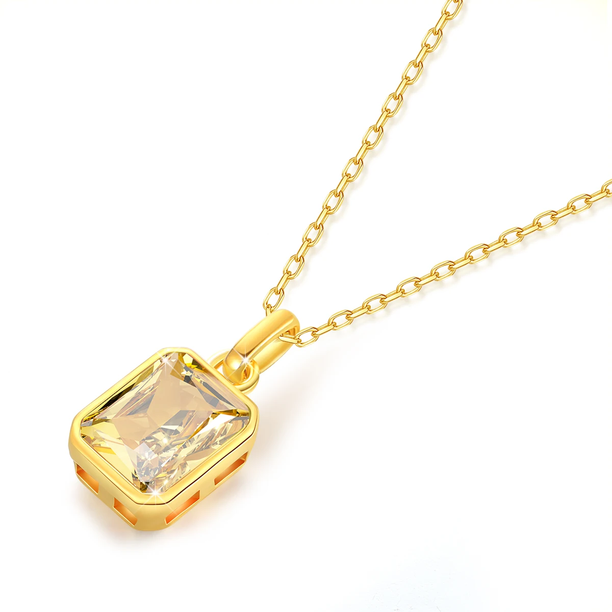 Szjinao 100% Real 18k Gold Necklace for Women ·8x10mm Yellow Stone Rectangle Pendant with Certificate (AU750)