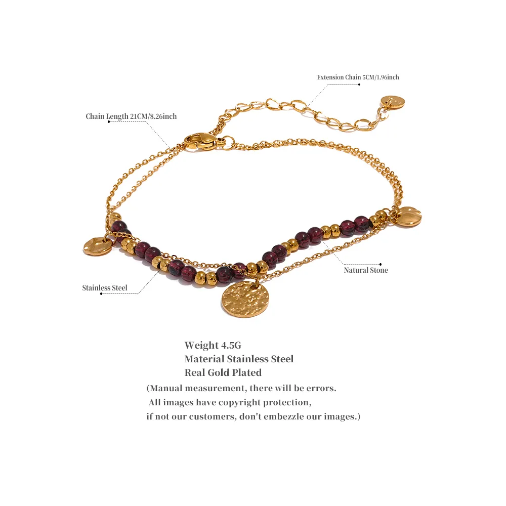 Stainless Steel Layered Summer Bracelet/Anklet 2024 ·Chic Stylish Jewelry with Natural Garnet Stone Beads, Handmade Chain for Women