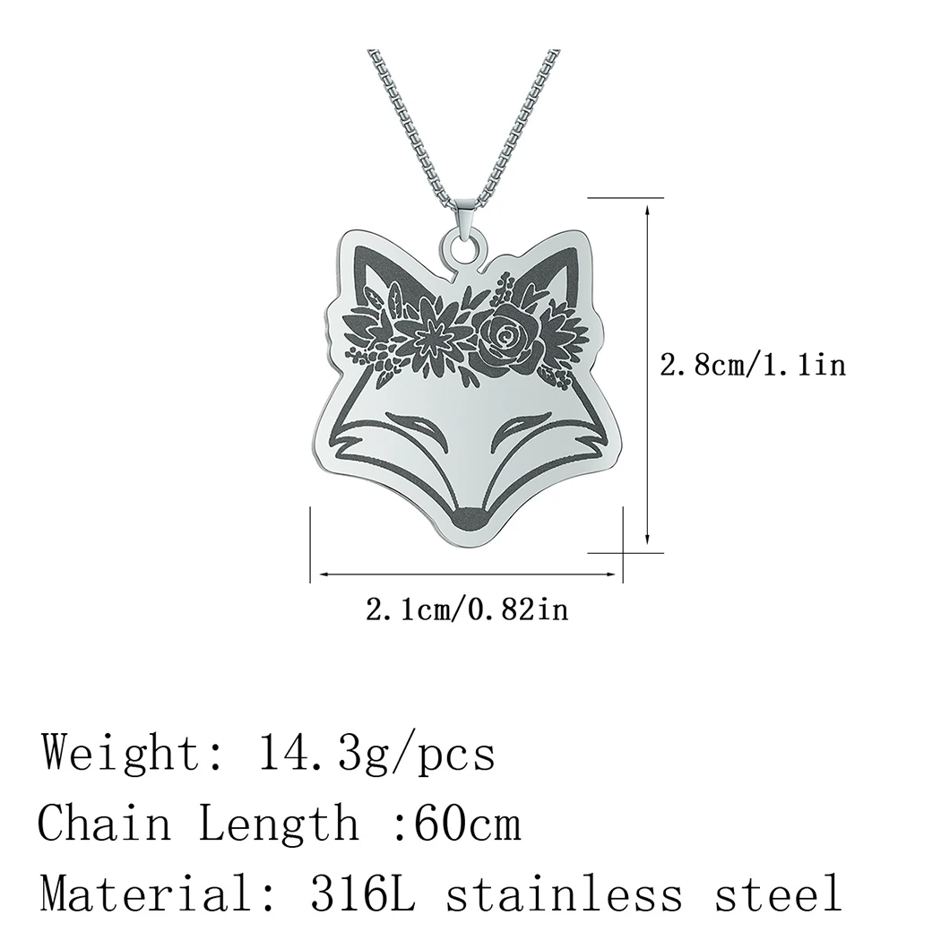 Exquisite Fox Filigree Flower Pendant Necklace ·Stainless Steel Animal Choker for Women & Men, Punk Jewelry