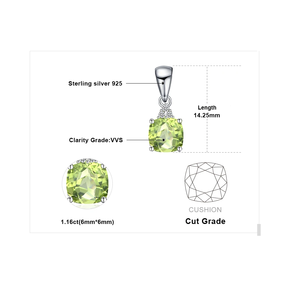 JewelryPalace 1.1ct Genuine Natural Peridot 925 Sterling Silver Pendant Necklace ·Fine Gemstone Choker for Women