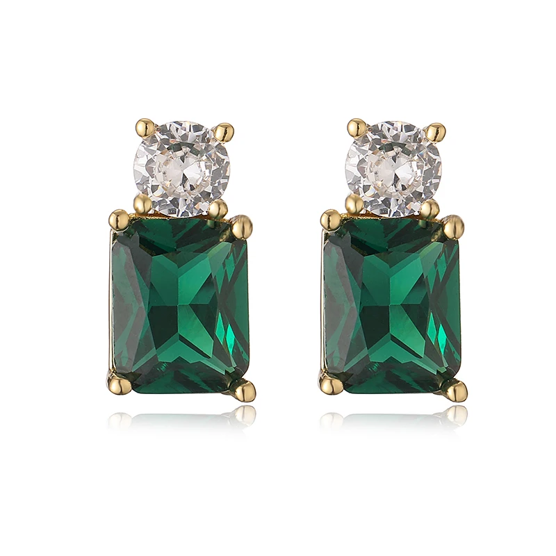 Silver Color Luxury Jewelry Set ·Green Zircon Stud Earrings & Necklace Pendant, Wedding Gifts