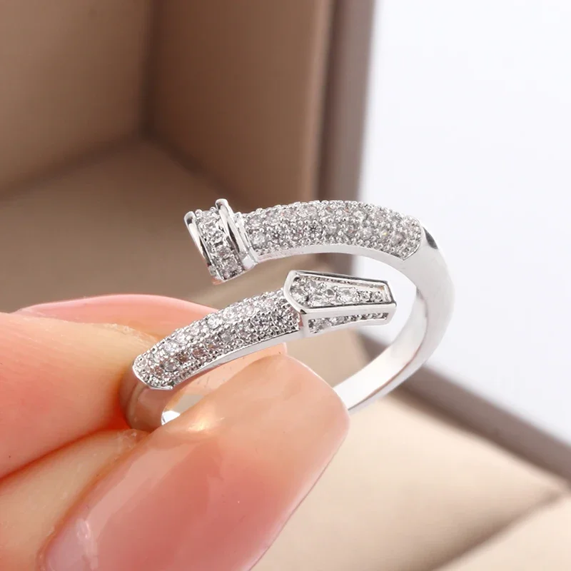 Classic Full Diamond Zircon Nail Ring ·925 Sterling Silver Light Luxury Jewelry for Women