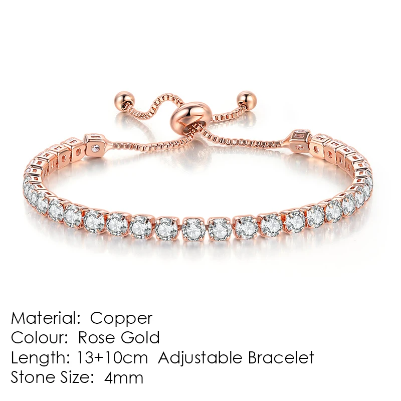 Tennis Bracelet for Women ·Sparkling Zircon Jewelry in Rose Gold Color, Handmade Friends Gift, Cute Jewelry Wholesale (H017)