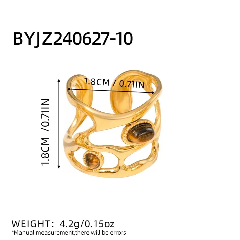 Creative Gold Plated Stainless Steel Ring ·Geometric Round Natural Stone Ring for Women