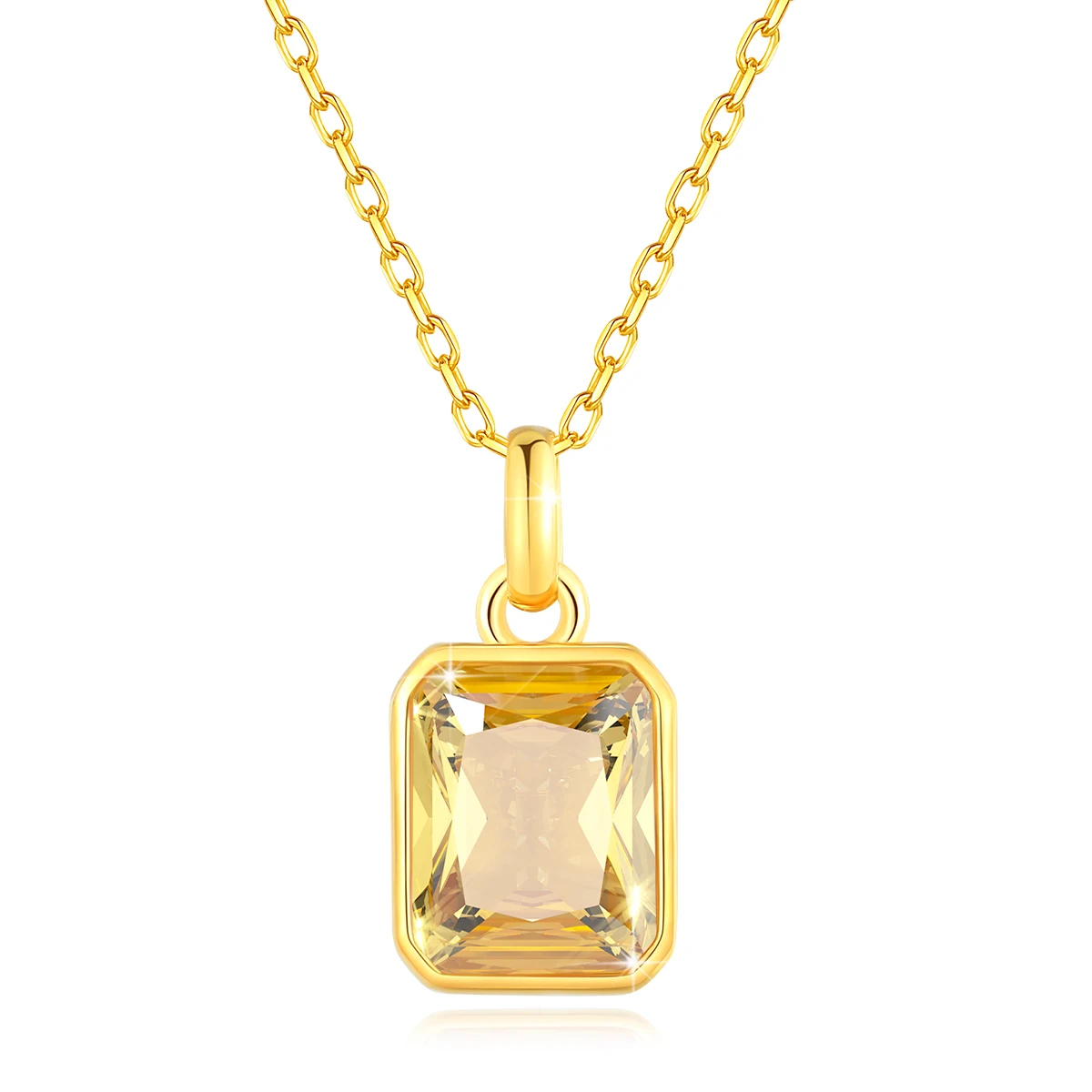 Szjinao 100% Real 18k Gold Necklace for Women ·8x10mm Yellow Stone Rectangle Pendant with Certificate (AU750)