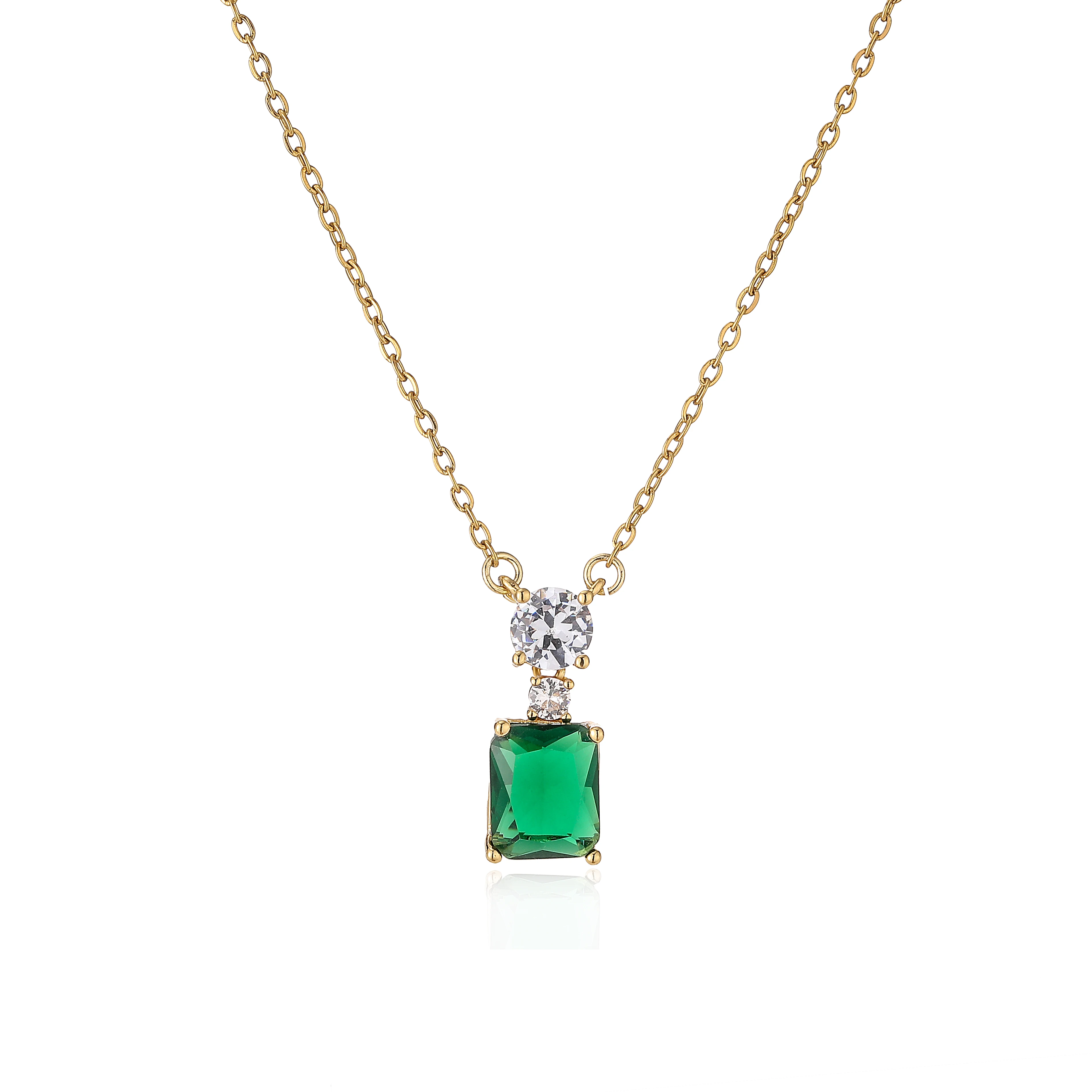 Silver Color Luxury Jewelry Set ·Green Zircon Stud Earrings & Necklace Pendant, Wedding Gifts