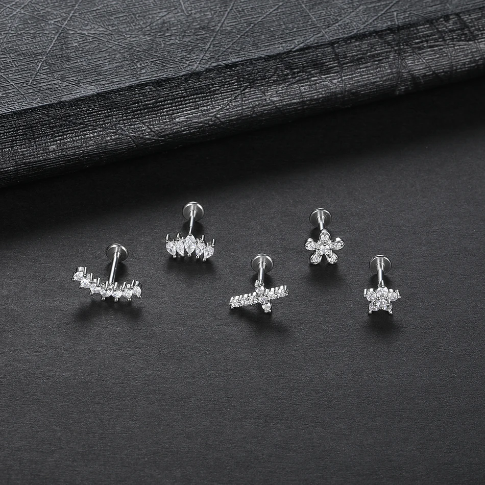 1Pc Flower Tragus Piercing Stud Earring ·Internally Threaded 316L Surgical Steel Labret Monroe Cartilage Helix Ear Jewelry