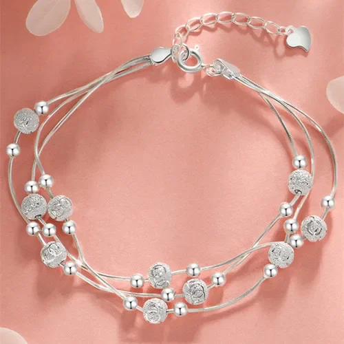 925 Sterling Silver Full-Blown Flowers Bracelet ·Delicate Adjustable Light Luxury Jewelry for Women, Party & Wedding