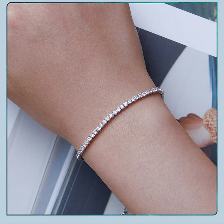 925 Sterling Silver Adjustable Tennis Bracelet for Women ·Platinum Plated with 3mm Clear Cubic Zirconia, Classic Style