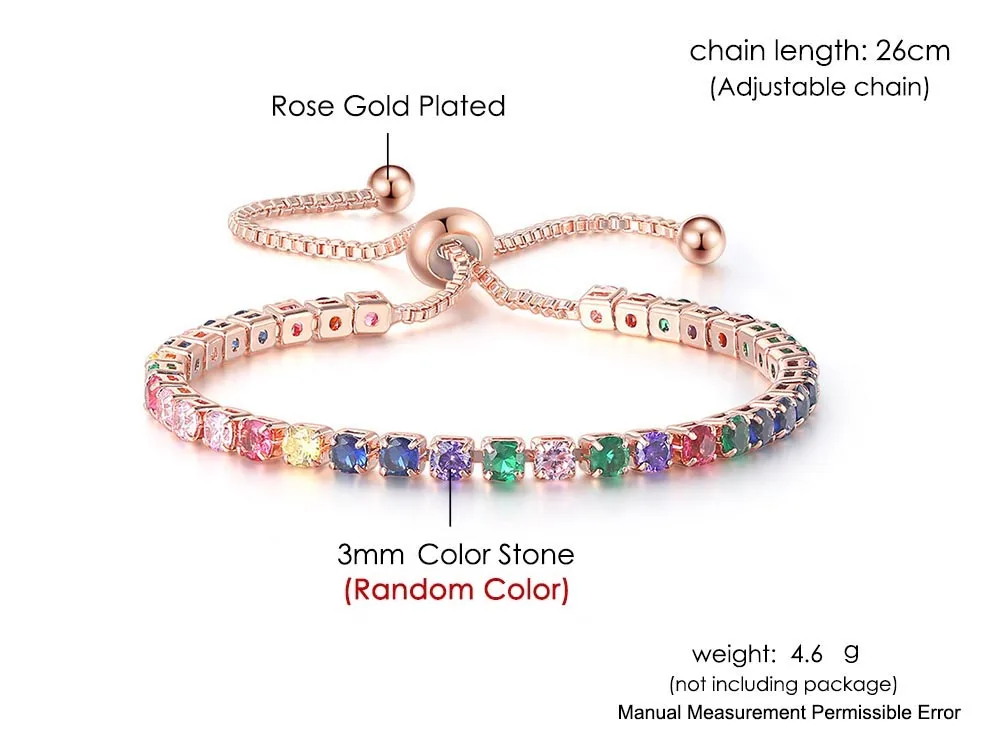 Tennis Bracelet for Women ·Sparkling Zircon Jewelry in Rose Gold Color, Handmade Friends Gift, Cute Jewelry Wholesale (H017)