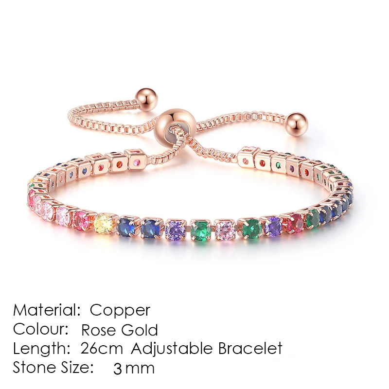 Tennis Bracelet for Women ·Sparkling Zircon Jewelry in Rose Gold Color, Handmade Friends Gift, Cute Jewelry Wholesale (H017)