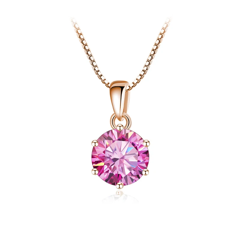 Butterflykiss 6.5mm 1.0 Carat D Moissanite Necklace ·Rose Gold Plated S925 Silver Pendant for Women