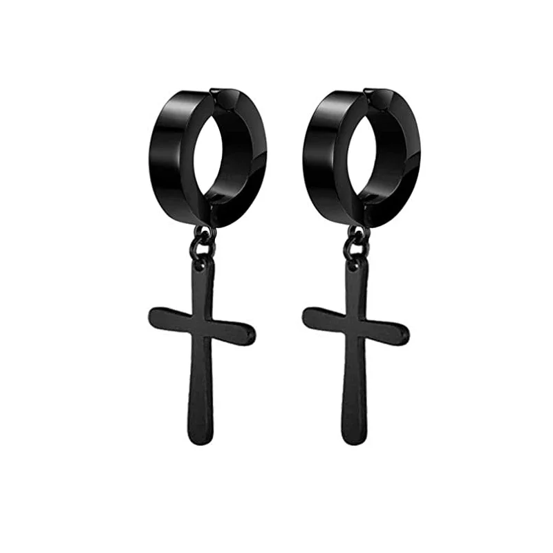 1 Pair Magnetic Ear Clip Set ·Stainless Steel Cross Ring Non-Perforated Fake Gauge Earrings for Men & Women ·Trendy Jewelry Gift