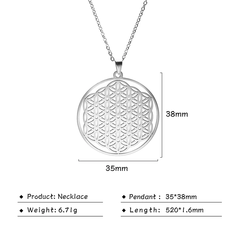 Flower of Life Sacred Geometry Necklace ·Stainless Steel Mandala Pendant for Women & Men, Viking-Inspired Spiritual Jewelry