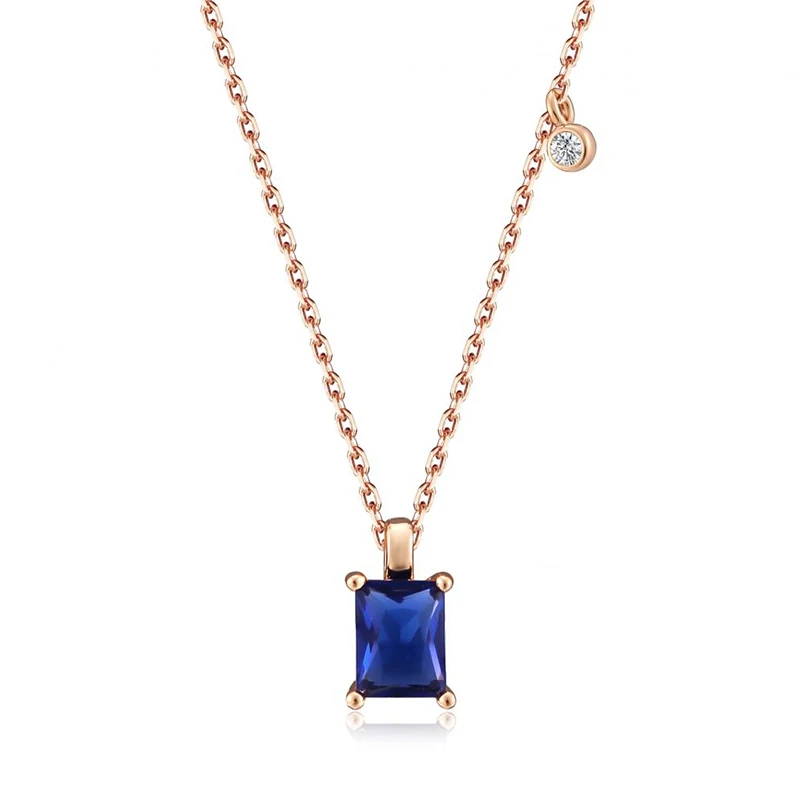 Kinel Hot Square Blue Stone Pendant Necklace for Women ·Trendy 585 Rose Gold Color with Natural Zircon