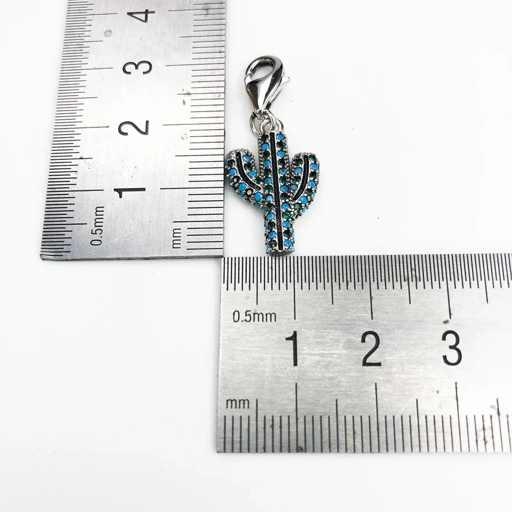 Blue Cactus Charm Fine Jewelry - Trendy Women? Gift, 925 Sterling Silver, Europe Club Collection