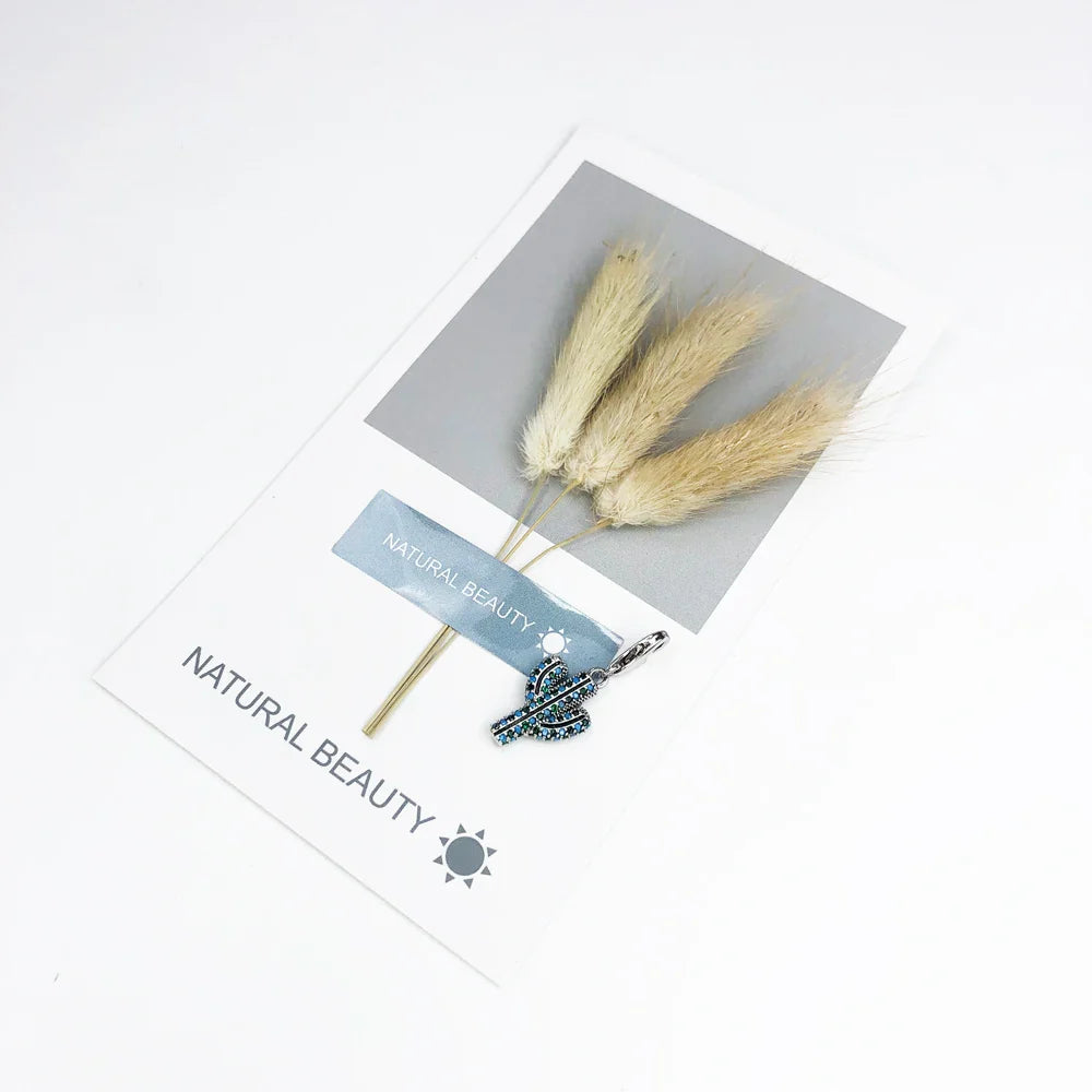 Blue Cactus Charm Fine Jewelry - Trendy Women? Gift, 925 Sterling Silver, Europe Club Collection