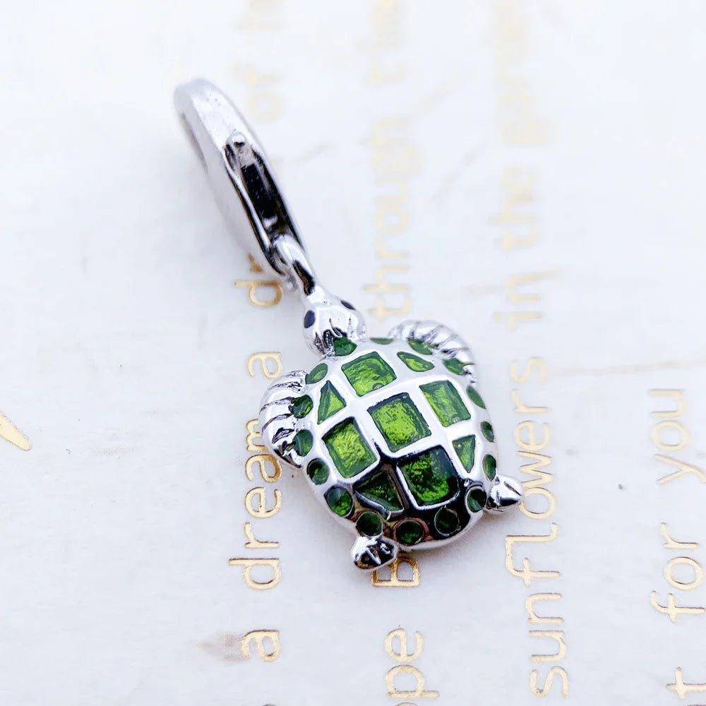 Green Turtle Charm Pendant for Women & Men - Brand New 925 Sterling Silver Cute Ocean Jewelry