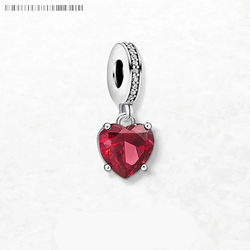 Fashion Women Heart Pendant with Red Stone Charm - 925 Sterling Silver Fine Jewelry, Autumn Romantic Gift for Girls, Wholesale