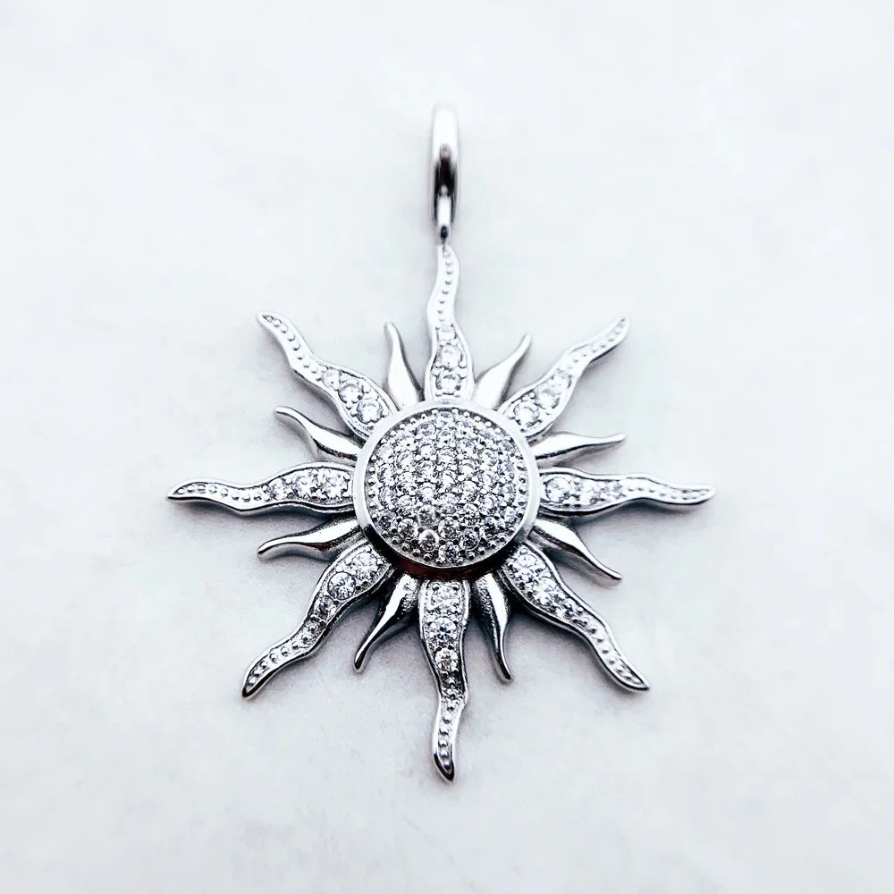 Pendant White CZ Sun 925 Sterling Silver - Brand New Fashion Jewelry, Europe-Inspired Charm Accessories Gift for Men & Women