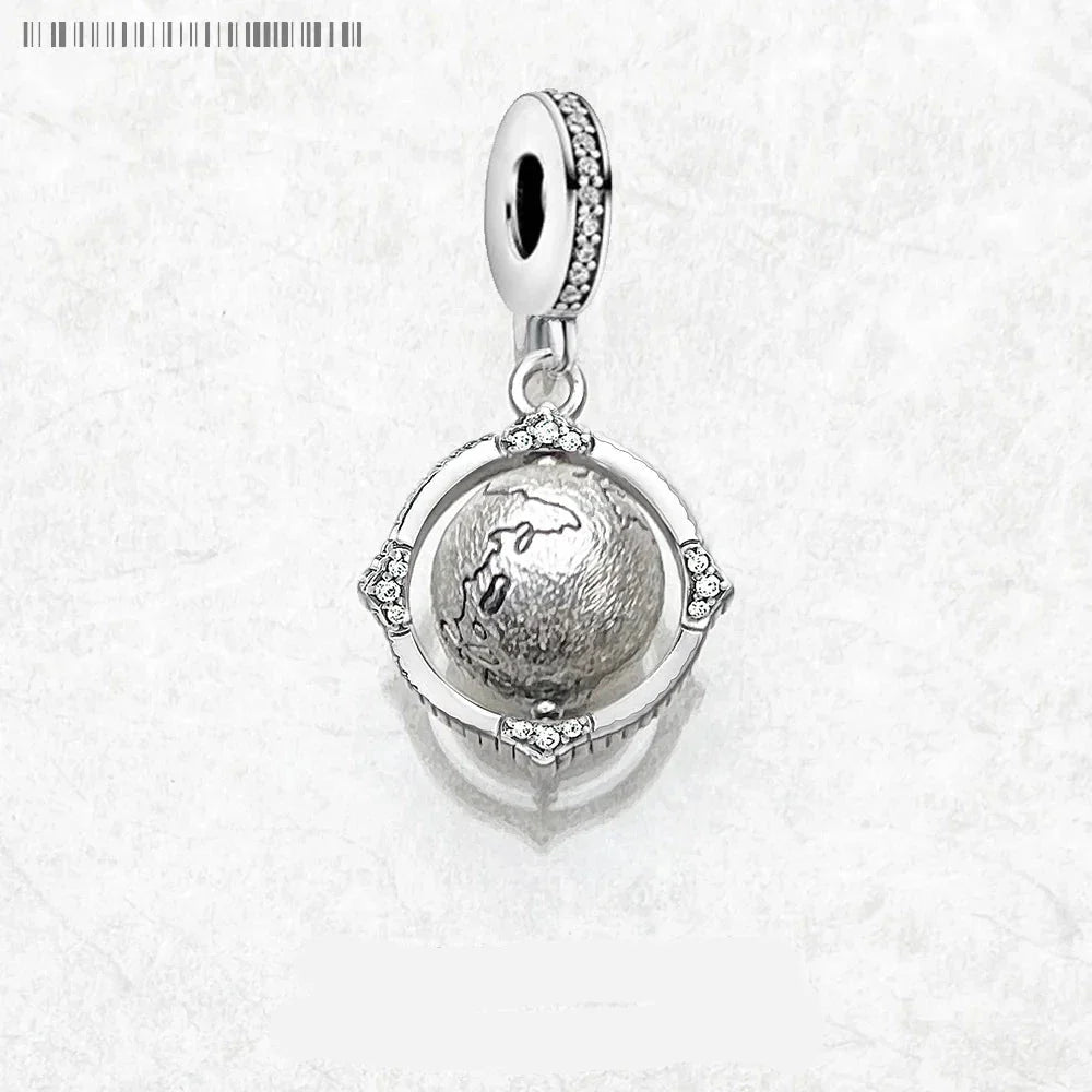 Vintage Globe Charm Pendant - Fashion Jewelry for Women & Men, Winter World of Rebels, 925 Sterling Silver New Gift