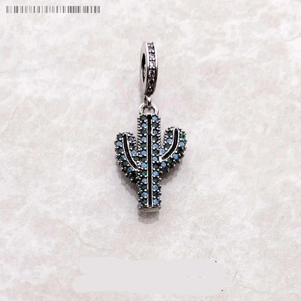 Blue Cactus Charm Fine Jewelry - Trendy Women? Gift, 925 Sterling Silver, Europe Club Collection