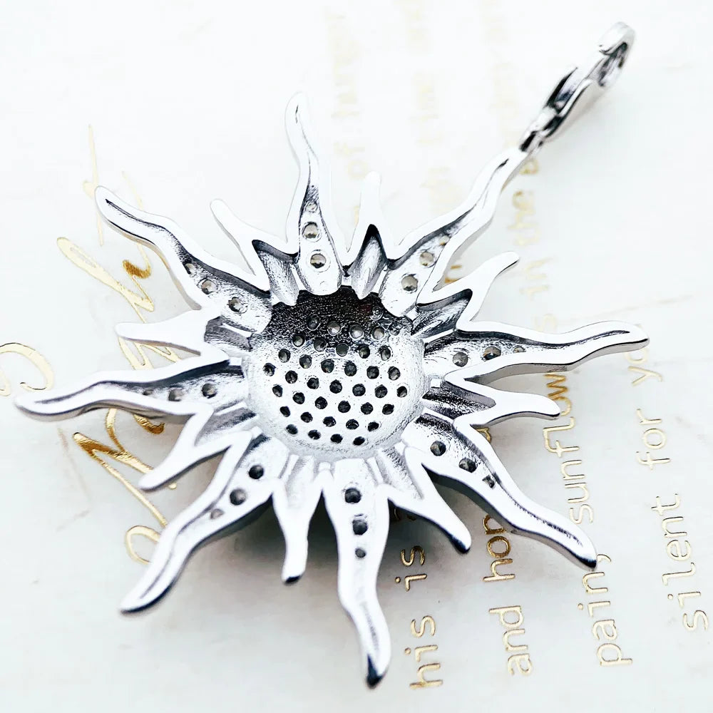 Pendant White CZ Sun 925 Sterling Silver - Brand New Fashion Jewelry, Europe-Inspired Charm Accessories Gift for Men & Women