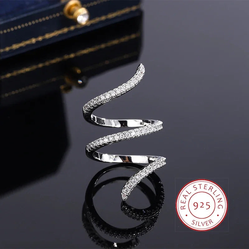 New Fashion 925 Silver Geometric Zircon Ring ·Irregular Line Design for Engagement & Wedding