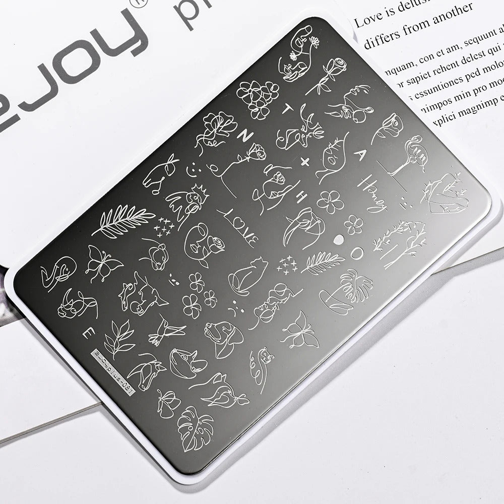 Large Geometry Nail Stamping Plates ·Animal & Line Designs, Thickened Template Mold for Nail Art Printing, Stencil Stamp Tool