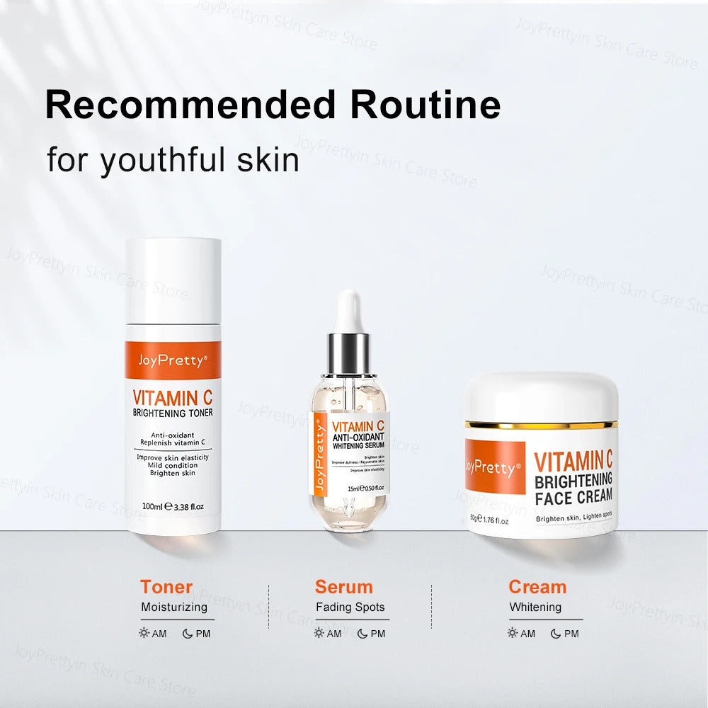 JoyPretty Vitamin C Skin Care Set ·Whitening Cream, Dark Spots Serum, Gentle Cleansing, Deep Moisturizing, Pore Shrinking Skincare