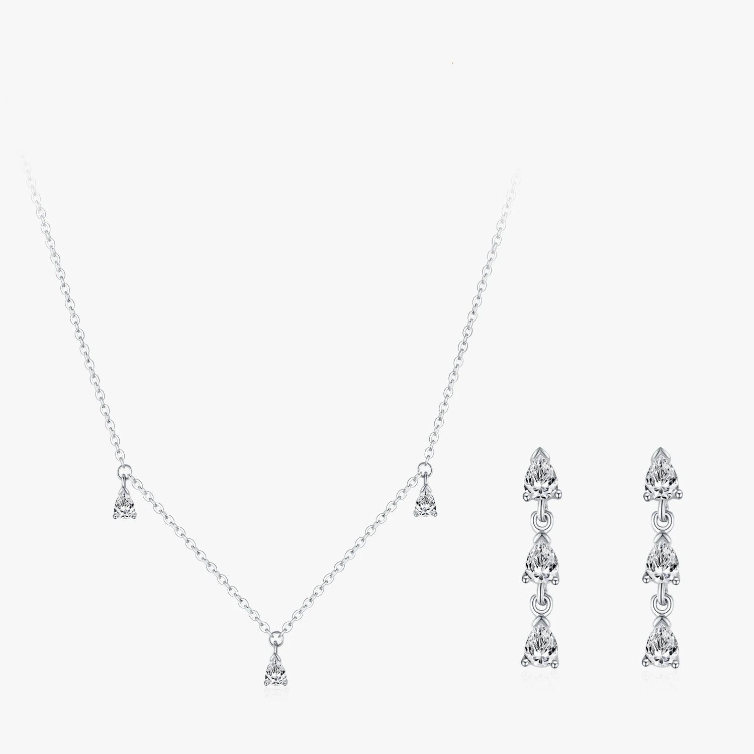 925 Sterling Silver Droplet Shaped Necklace & Earring Set - Wedding & Engagement Jewelry for Women