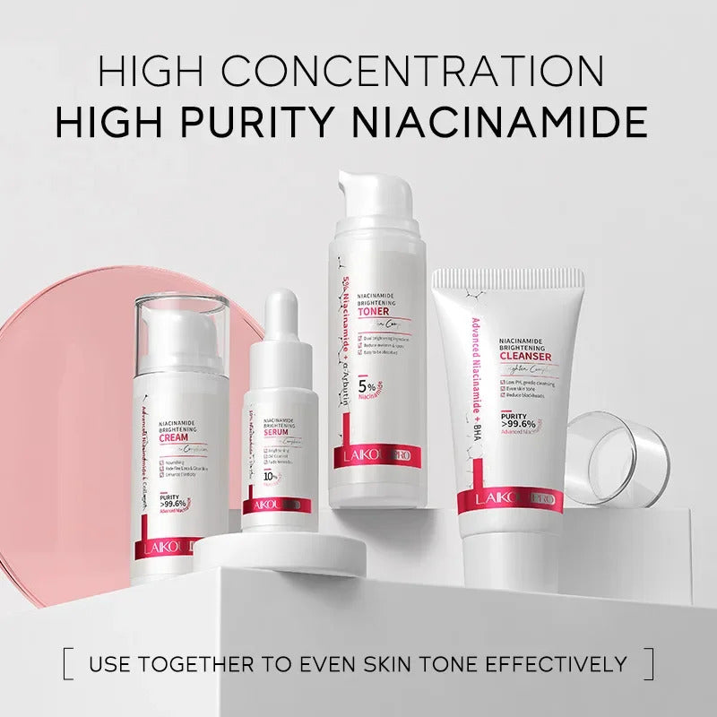 Niacinamide Skin Care Set ·Oil Control, Anti-Wrinkle, Aging Fine Lines Serum, Whitening Cream, Repair & Nourish Toner ·4-Piece Box