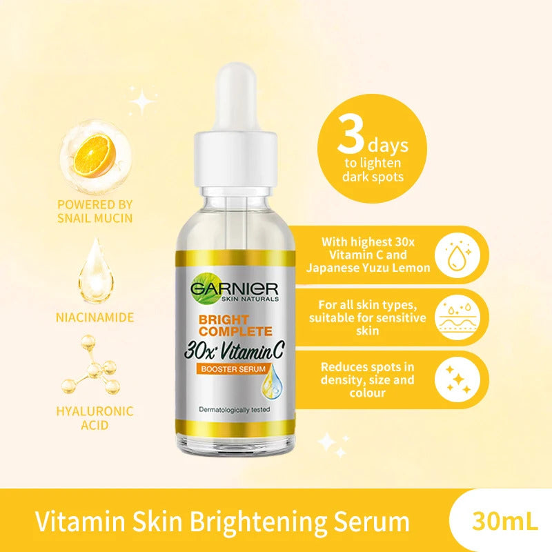 Garnier Bright Complete 30X Vitamin C Niacinamide Booster Serum ·Whitening, Acne Mark Fading, Skin Tone Essence, 30ml