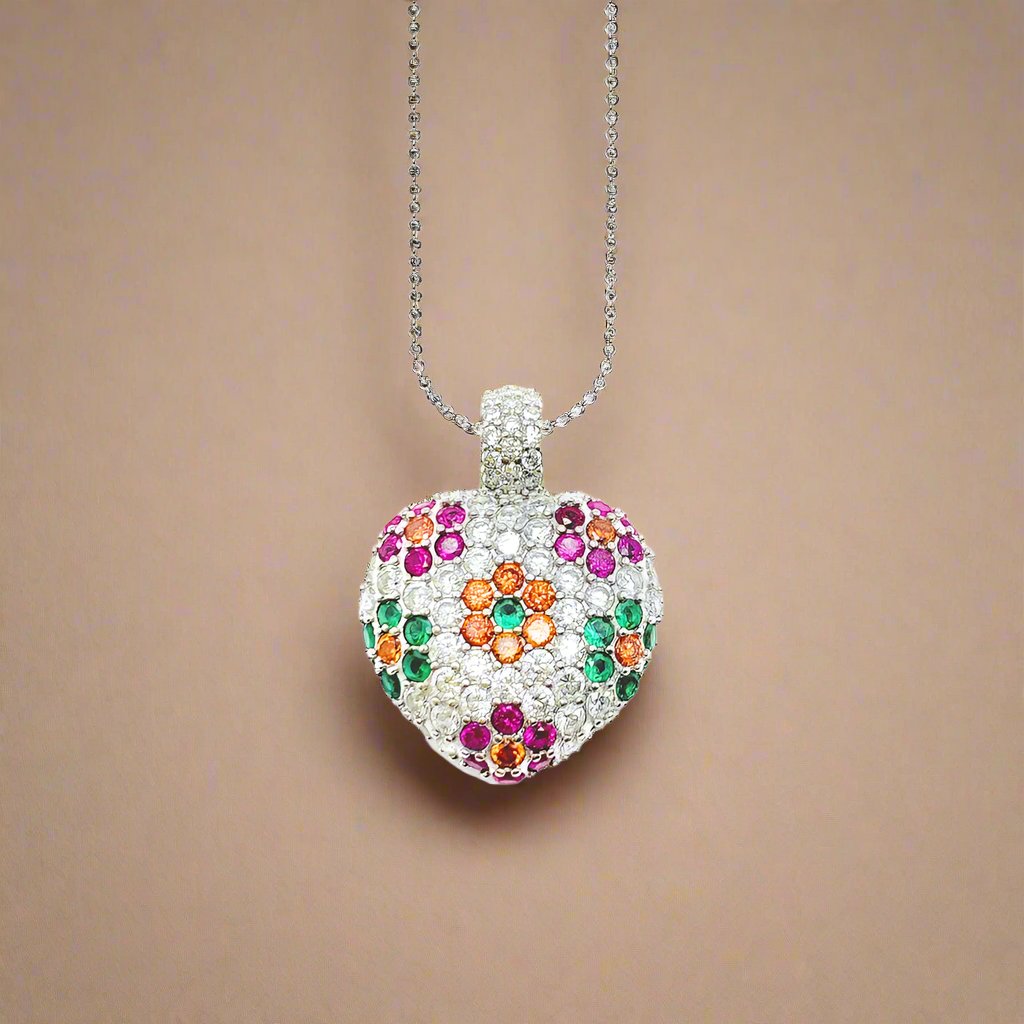 Necklace Heart Colorful Flower - Summer-Inspired 925 Sterling Silver Jewelry for Women