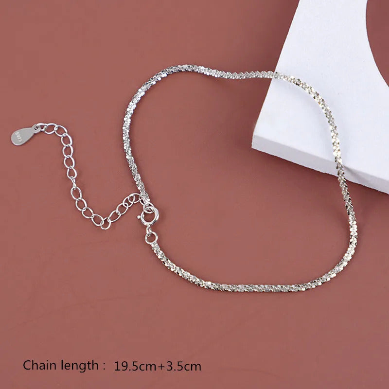 Buyee 925 Sterling Silver Popcorn Chain Anklet ·Simple & Sweet Beach Anklet for Women & Girls