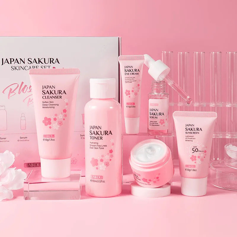 5/6-Piece Sakura Skin Care Set ·Face Cream, Serum, Toner, Facial Cleanser, Sunscreen & Eye Cream ·Complete Skincare Routine for Radiant Skin