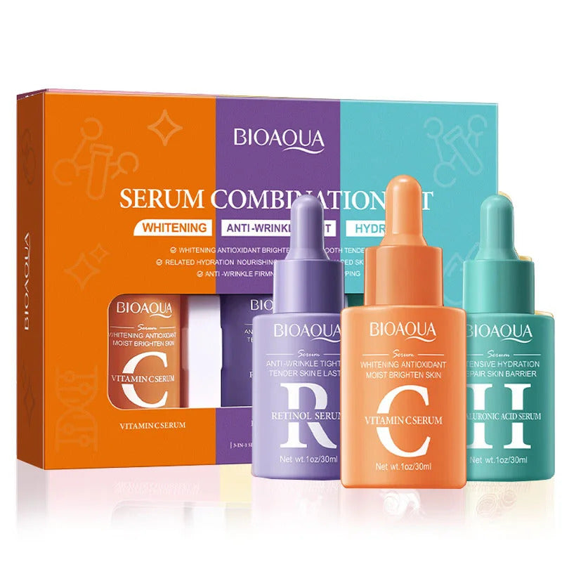 BIOAQUA 3-Piece Vitamin C, Retinol, Hyaluronic Acid Serum Set ·Moisturizing, Firming, Brightening Facial Essence ·Skin Care Products