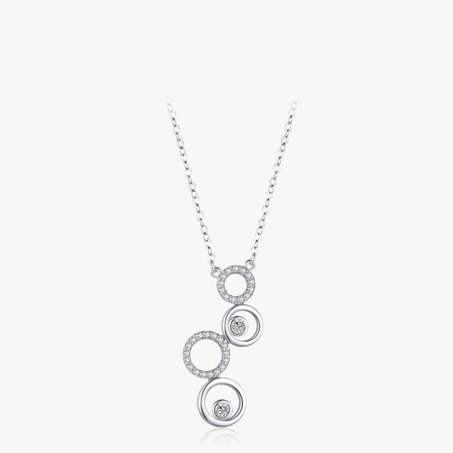 925 Sterling Silver Shining CZ Round Circular Bubble Long Pendant Necklace for Women