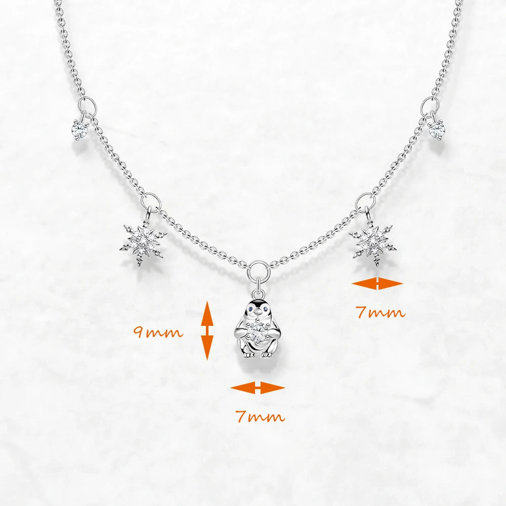 Penguin and Snowflakes Jewelry Set - 925 Sterling Silver Necklace, Ring & Earrings for Women