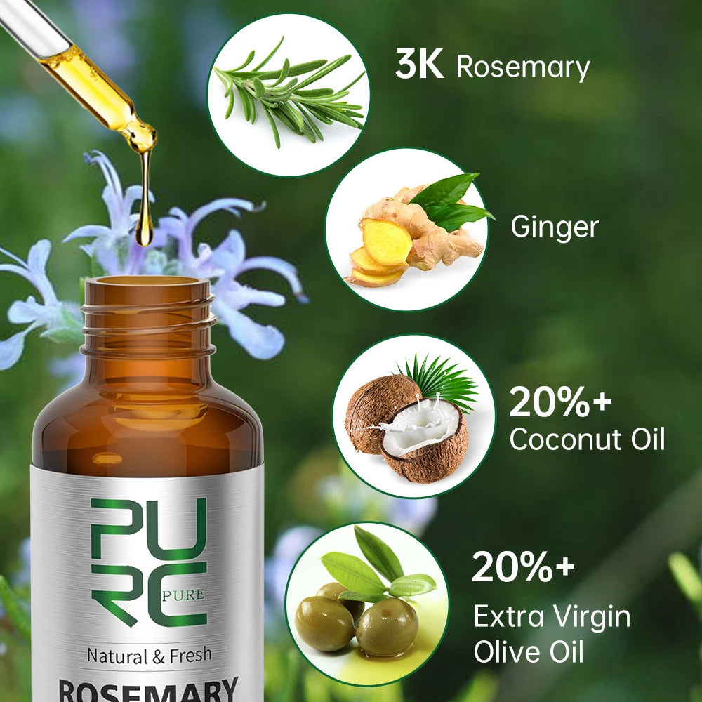 PURC Rosemary Oil Hair Growth Products ·Ginger Anti-Hair Loss, Fast Regrowth, Thicken Oil, Scalp Treatment for Men & Women ·Hair Care Solution