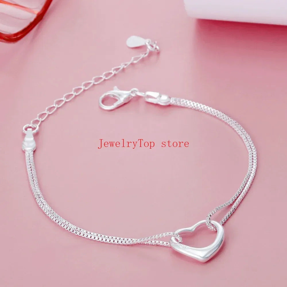 Fine 925 Sterling Silver Heart Bracelets & Necklaces for Women ·Fashion Designer Wedding & Engagement Sets, Christmas Gift, Wholesale