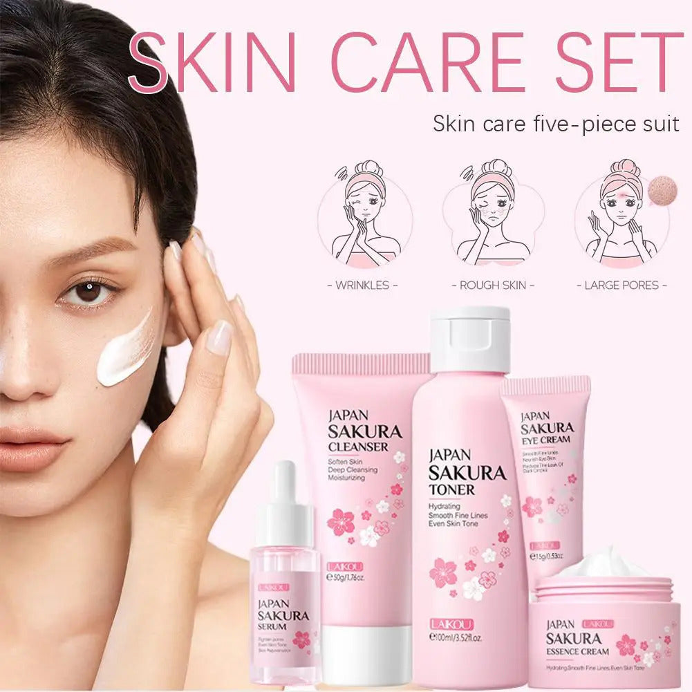 5/6-Piece Sakura Skin Care Set ·Face Cream, Serum, Toner, Facial Cleanser, Sunscreen & Eye Cream ·Complete Skincare Routine for Radiant Skin