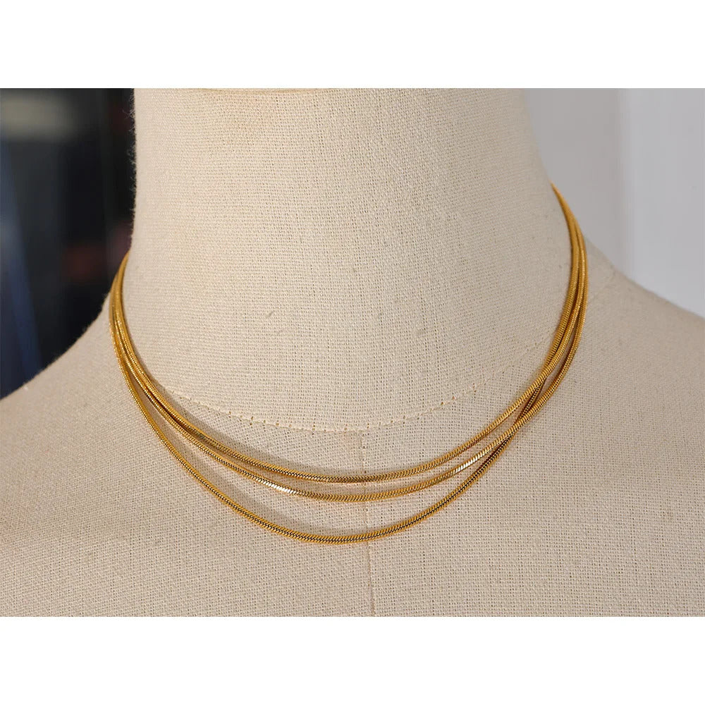 Waterproof Stainless Steel Layered Long Chain Necklace ·Adjustable 18K Gold Plated Trendy Fashion Jewelry