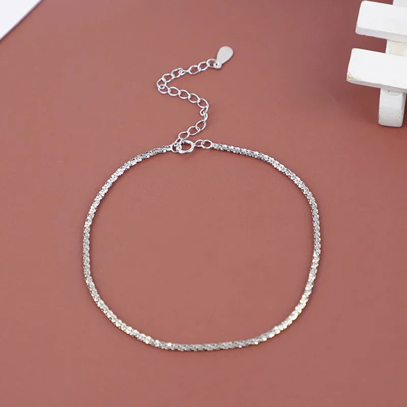 Buyee 925 Sterling Silver Popcorn Chain Anklet ·Simple & Sweet Beach Anklet for Women & Girls