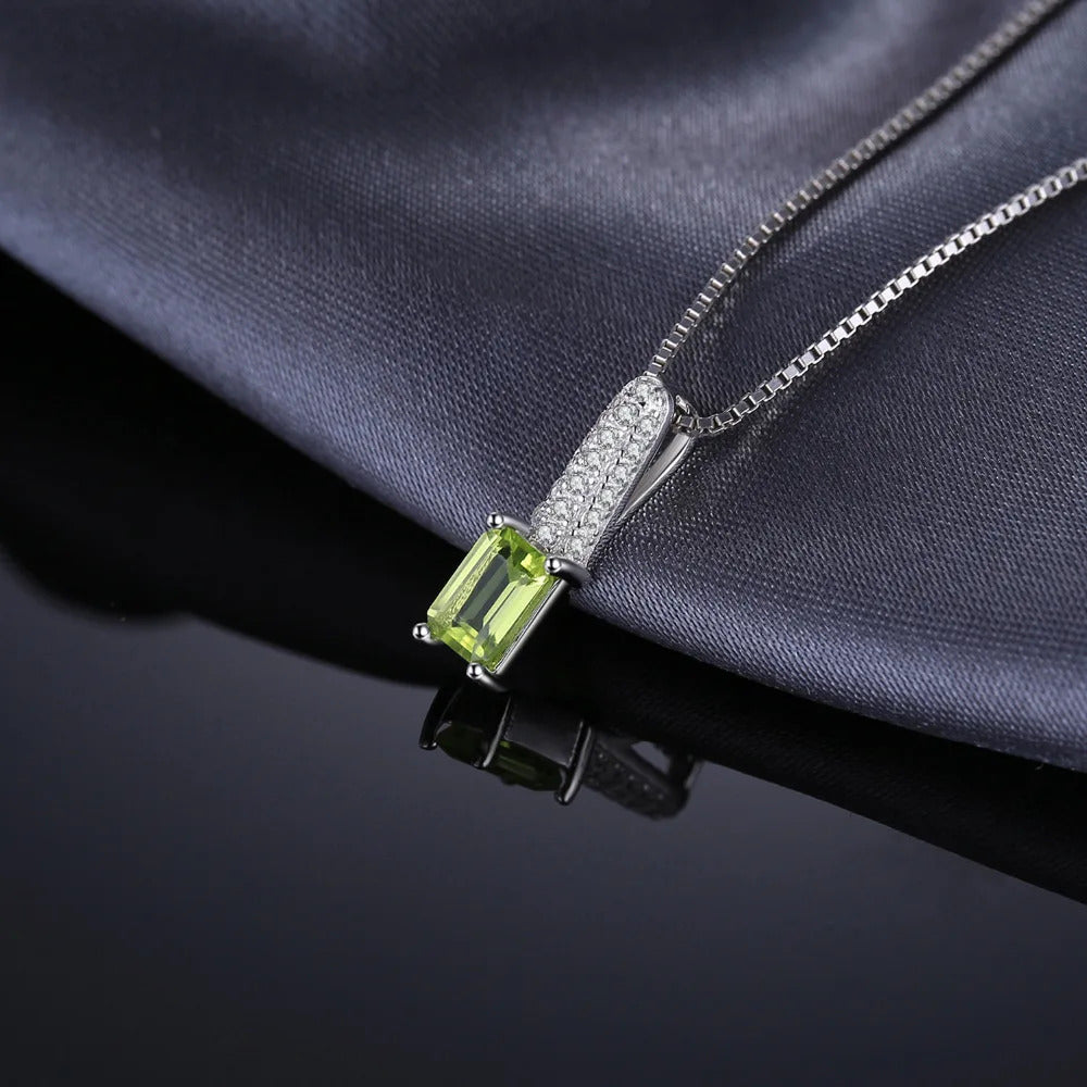 JewelryPalace Genuine Natural Emerald Cut Peridot 925 Sterling Silver Pendant Necklace ·Fashion Gemstone Choker for Women